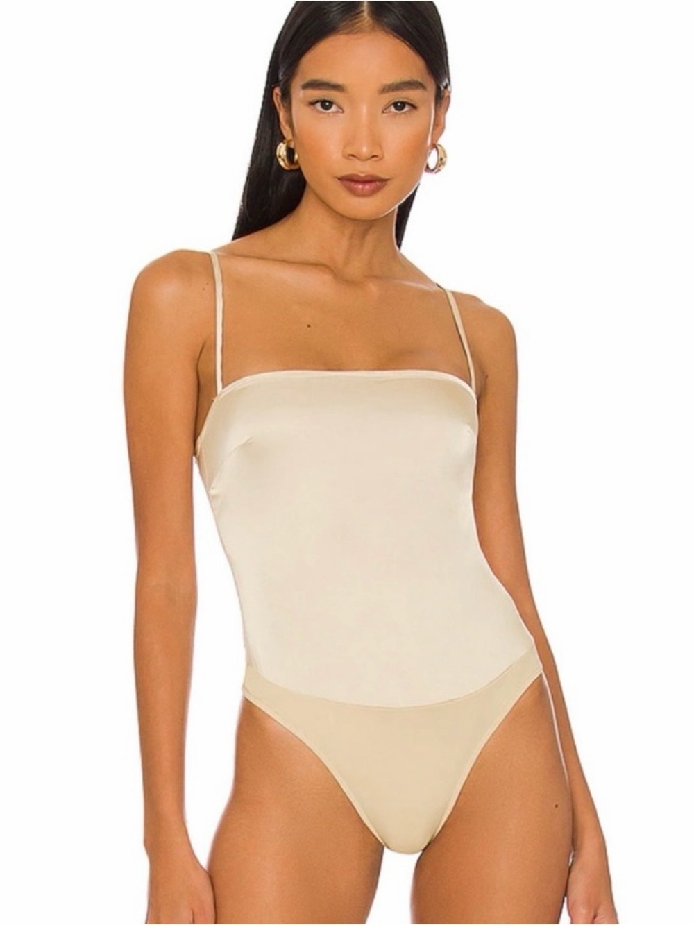 WeWoreWhat Cream Satin Bodysuit